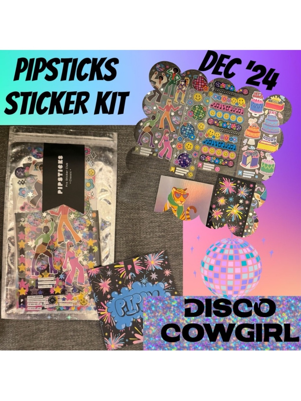 Pipsticks December 2024 Disco Cowgirl Junk Journal Pro Classic Sticker Pack